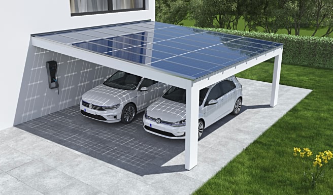 Solar Doppelcarport Anbau Leimholz modern