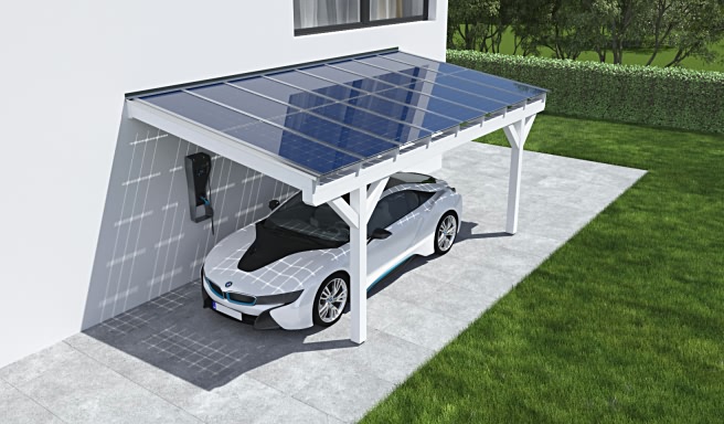 Solar Carport Anbau Leimholz klassisch