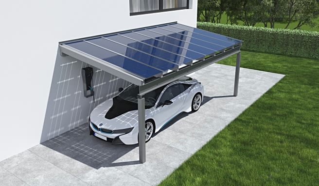 Solar Carport Anbau Stahl / Leimholz