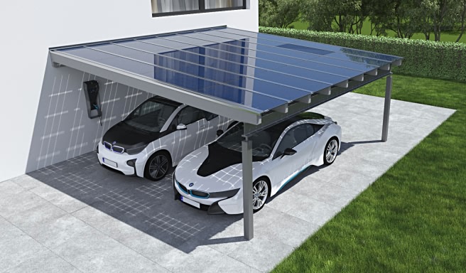 Solar Doppelcarport Anbau Stahl / Leimholz