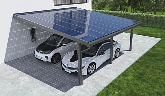 Solar Doppelcarport Anbau Aluminium