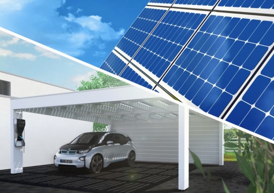 Carport modern mit Solar
